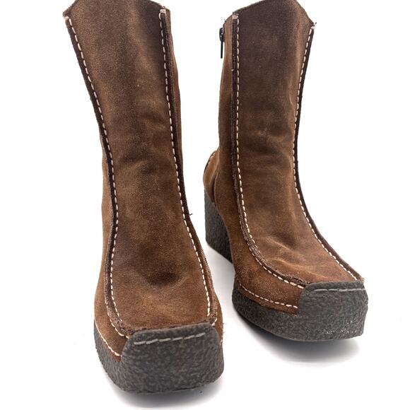 Vintage Candie's Boots Women's Sz 8.5 Brown Leather Suede Platform Wedge Zip Up - Picture 1 of 16
